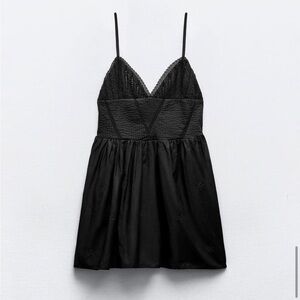 Zara black short embroidered mini dress XS 7521/303 summer sleeveless LBD